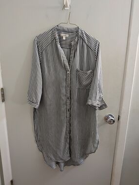 Meraki Striped High-Low Button-Down Tunic / Shirtdress Medium Whimsy Office EUC